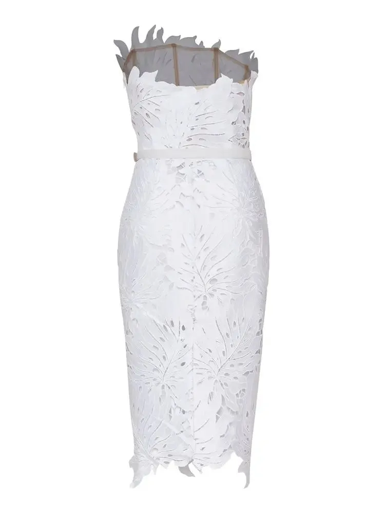 Trendy White Flower Lace Hollow Out Dress