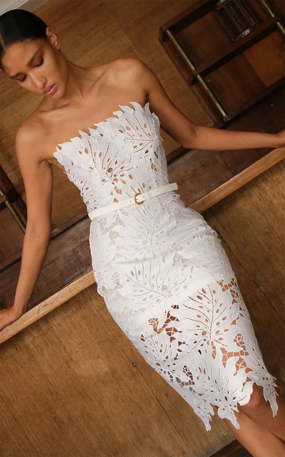 Trendy White Flower Lace Hollow Out Dress