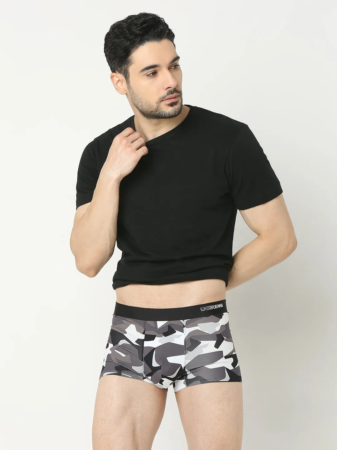 Underjeans By Spykar Men Super Premium Printed Bonded Elastic Anthra Trunk