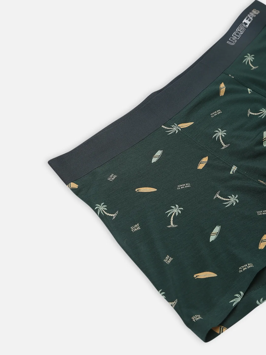 Underjeans By Spykar Men Super Premium Printed Bonded Elastic Bottle Green Trunk