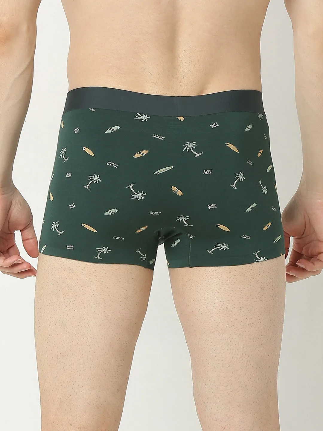 Underjeans By Spykar Men Super Premium Printed Bonded Elastic Bottle Green Trunk