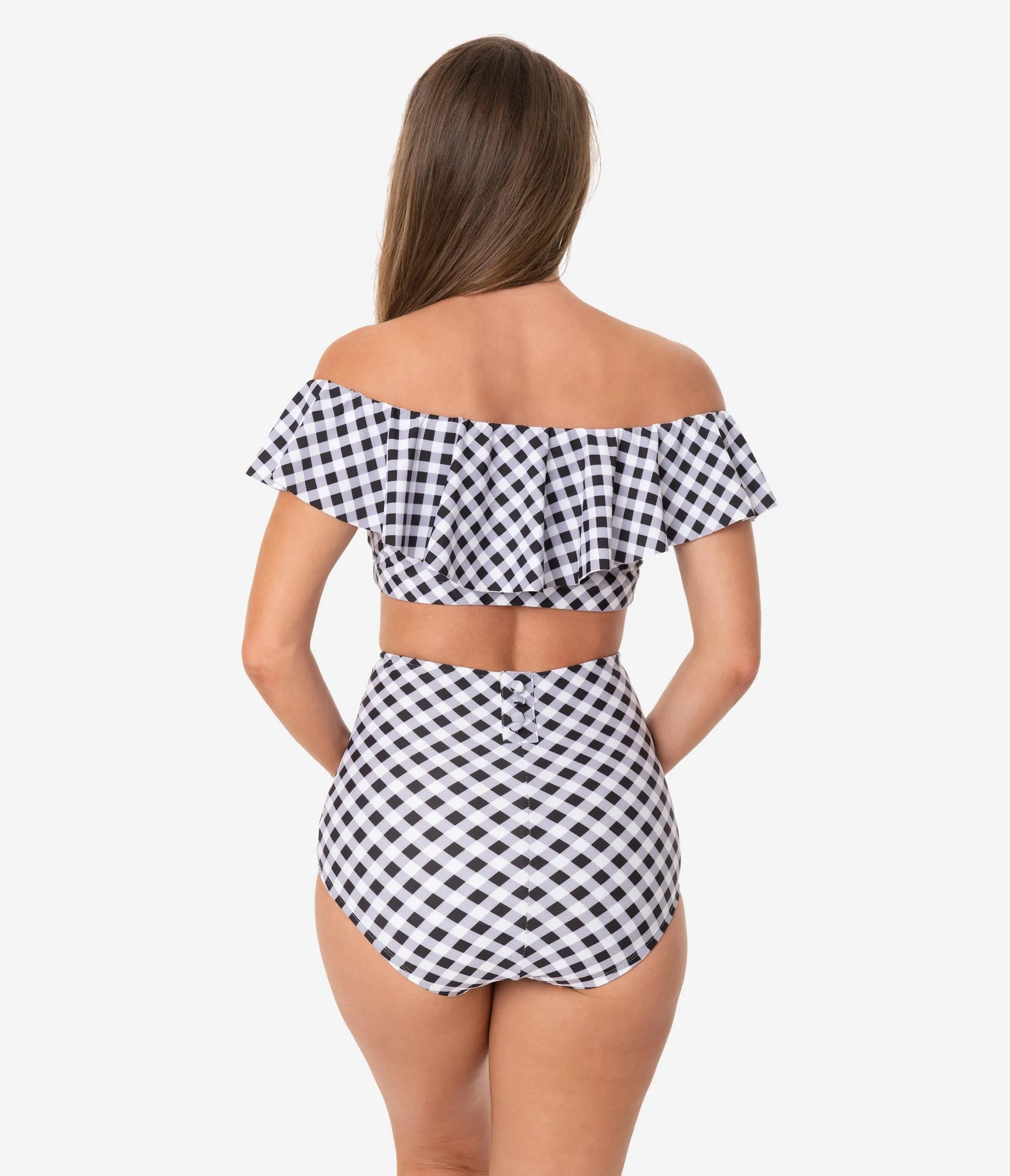 Unique Vintage Black & White Gingham High Waist Louise Swim Bottoms