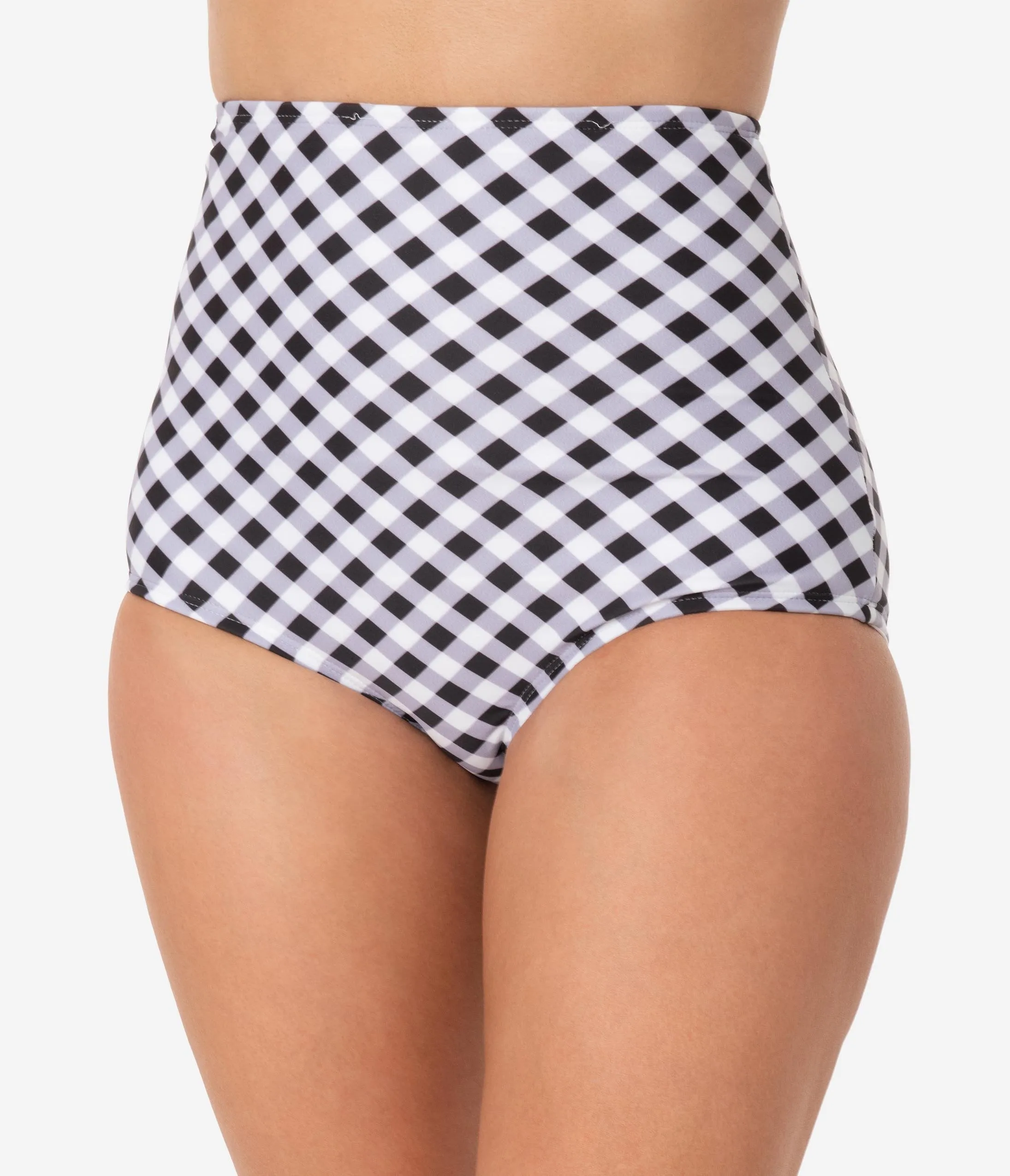 Unique Vintage Black & White Gingham High Waist Louise Swim Bottoms