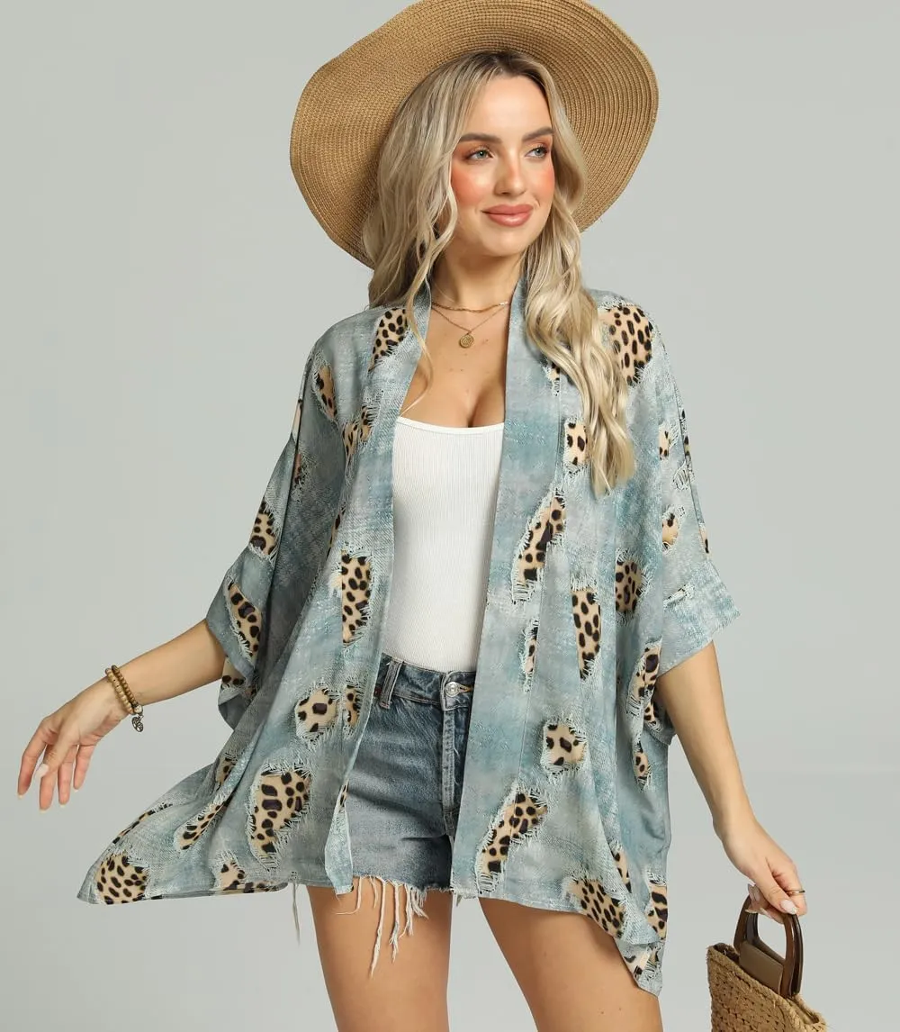 WEIYAN Women's Tops Loose Chiffon Kimono Cardigan Beach Swim Cover up Blouse
