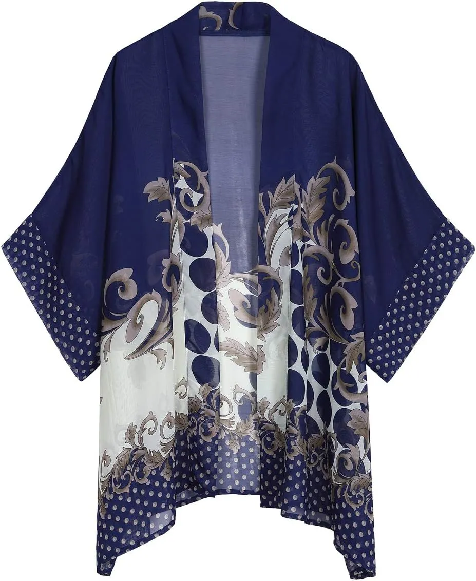 WEIYAN Women's Tops Loose Chiffon Kimono Cardigan Beach Swim Cover up Blouse