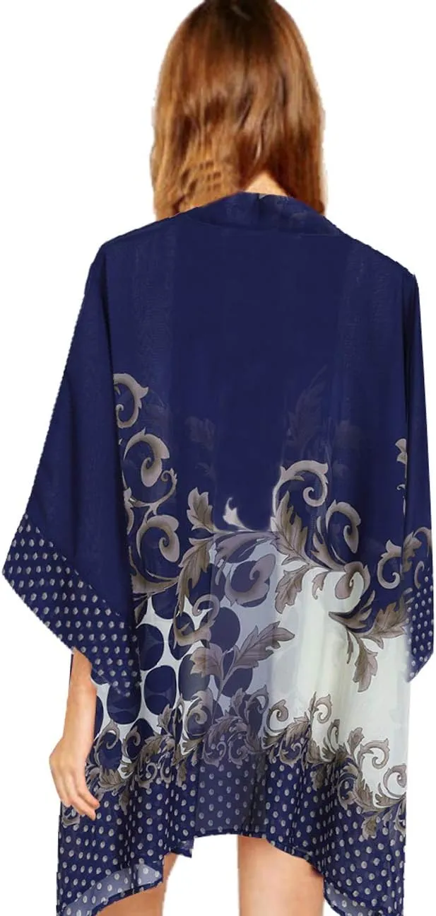 WEIYAN Women's Tops Loose Chiffon Kimono Cardigan Beach Swim Cover up Blouse