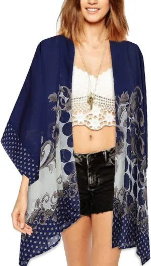 WEIYAN Women's Tops Loose Chiffon Kimono Cardigan Beach Swim Cover up Blouse