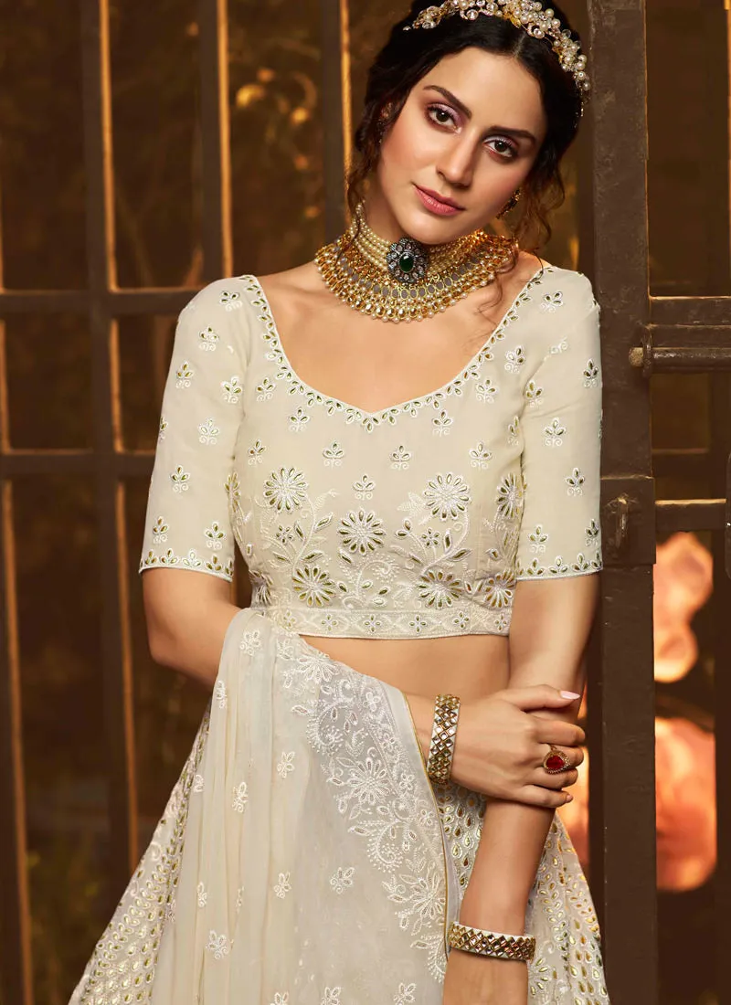 White Color Sequin Georgette Base Flared Lehenga Choli