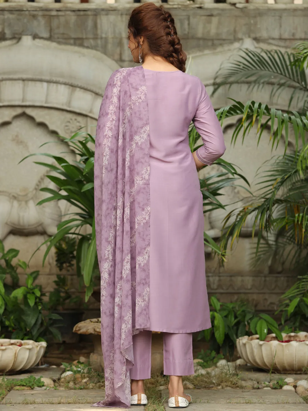 Women Silk Blend Lavender Kurta Set
