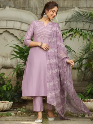 Women Silk Blend Lavender Kurta Set