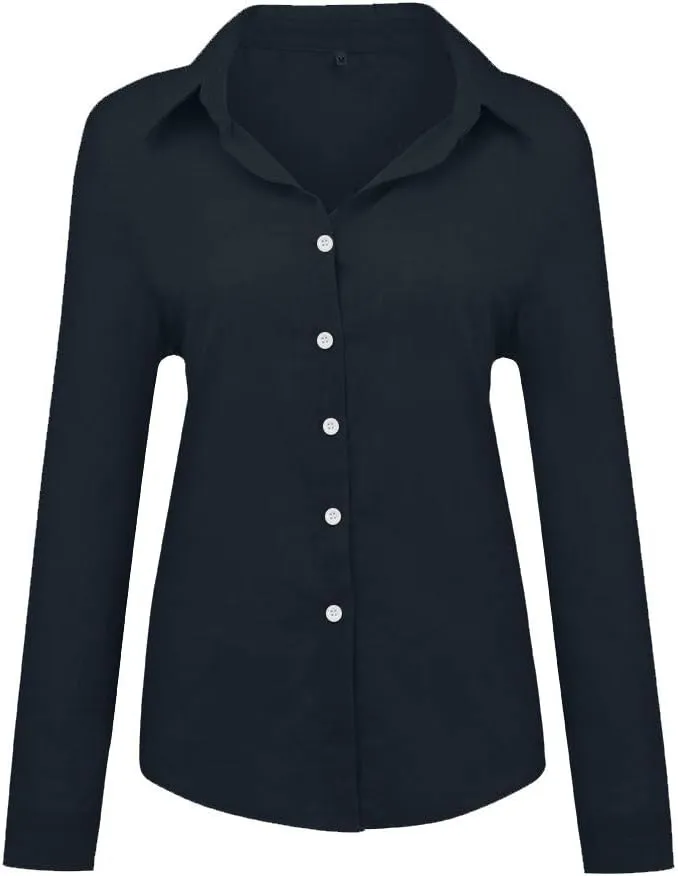 Womens Button Down Shirts Linen Casual Long Sleeve Loose Shirt Tops Bathing Suit Cover Up Cotton Blouses for Women