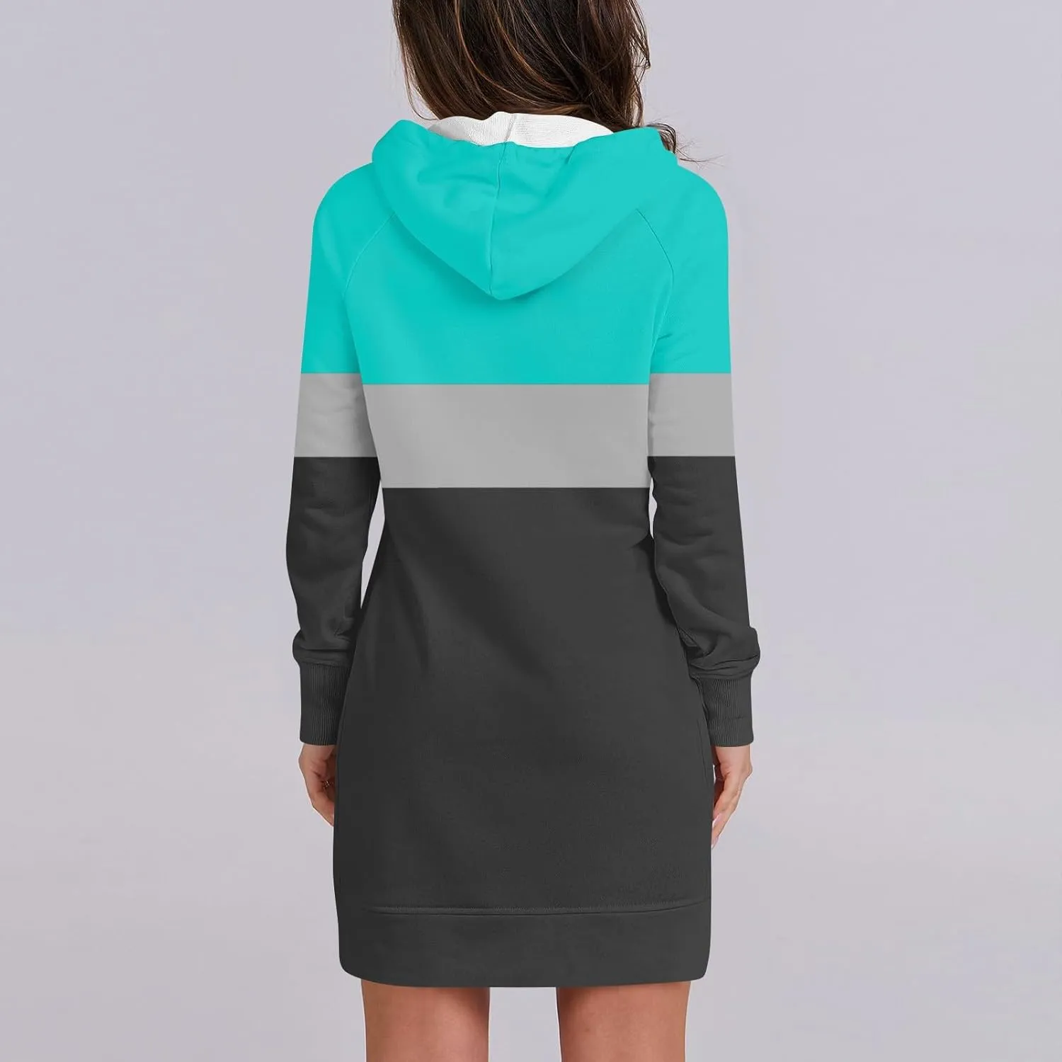 Women's Fall Flower Print Long Sleeve Tops Round Neck Patchwork Sweatshirt Casual Raglan Sleeve Hooded Dress 2024