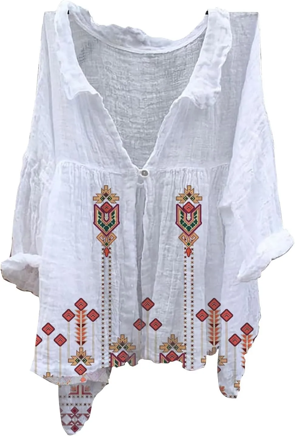 Womens Long Sleeve Button Down Long Sleeve Cotton Linen Tops for Women Loose Fit V Casual Collared Blouses Loose Fit