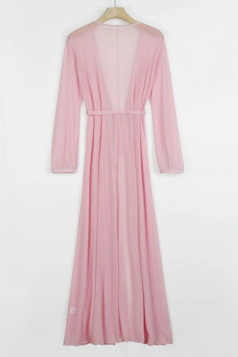 Women's Sexy Thin Mesh Long Sleeve Tie Front Swimsuit Swim Beach Maxi Cover Up Dress