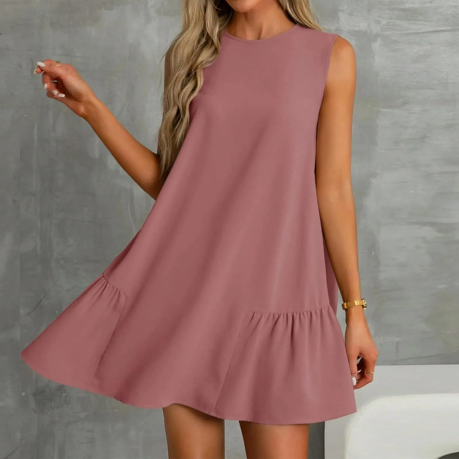 Women's Summer Dresses 2025 Round Neck Ruffle Sleeveless Tank Dress Casual A-Line Sundresses Beach Vacation Clothes