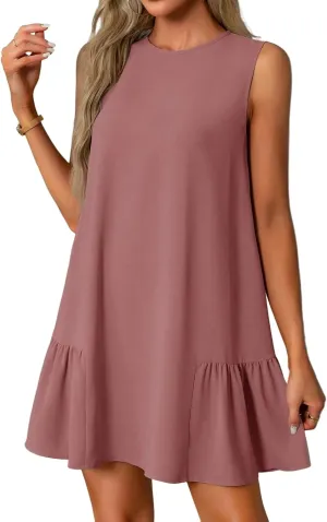 Women's Summer Dresses 2025 Round Neck Ruffle Sleeveless Tank Dress Casual A-Line Sundresses Beach Vacation Clothes