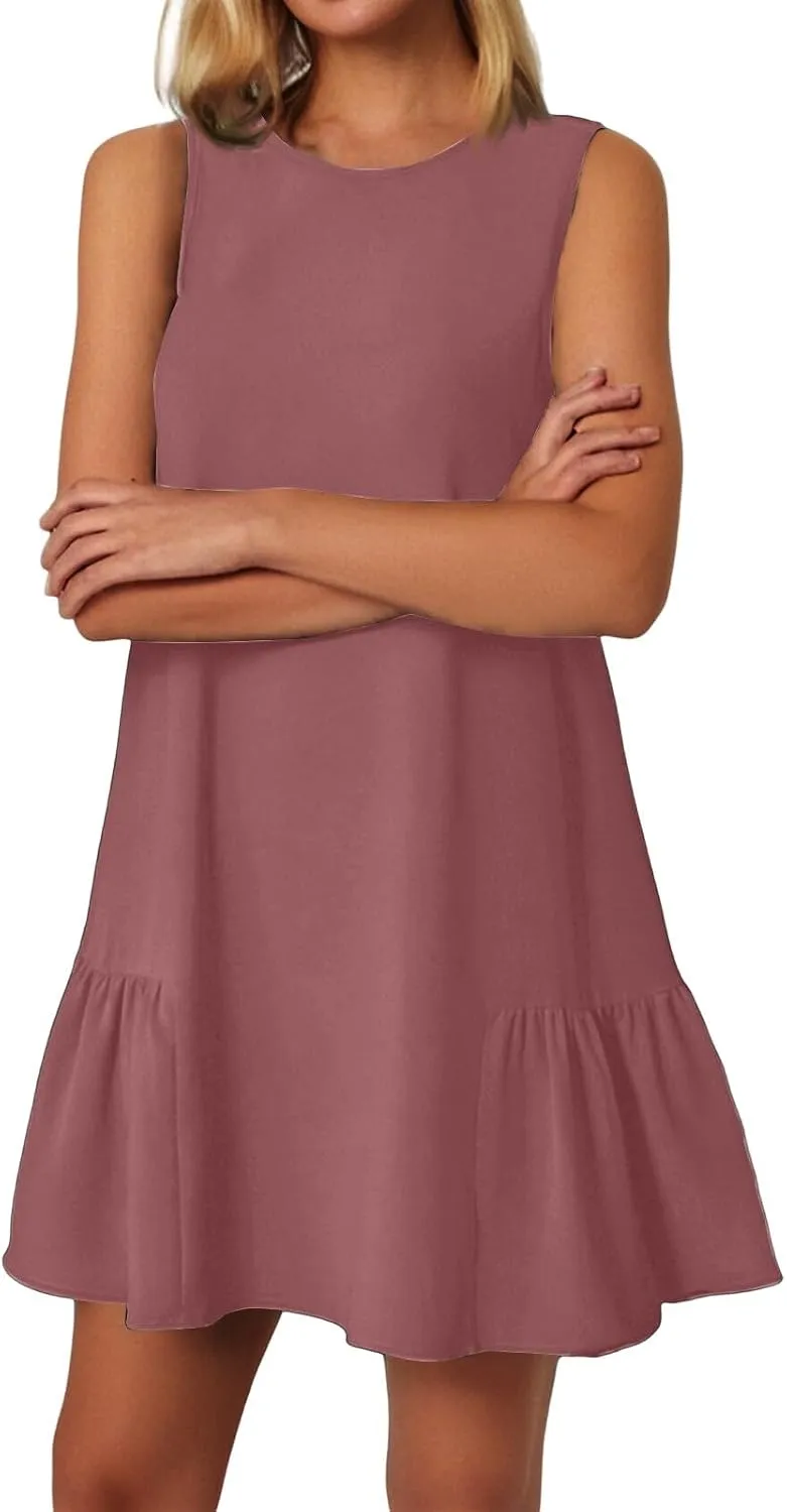 Women's Summer Dresses 2025 Round Neck Ruffle Sleeveless Tank Dress Casual A-Line Sundresses Beach Vacation Clothes