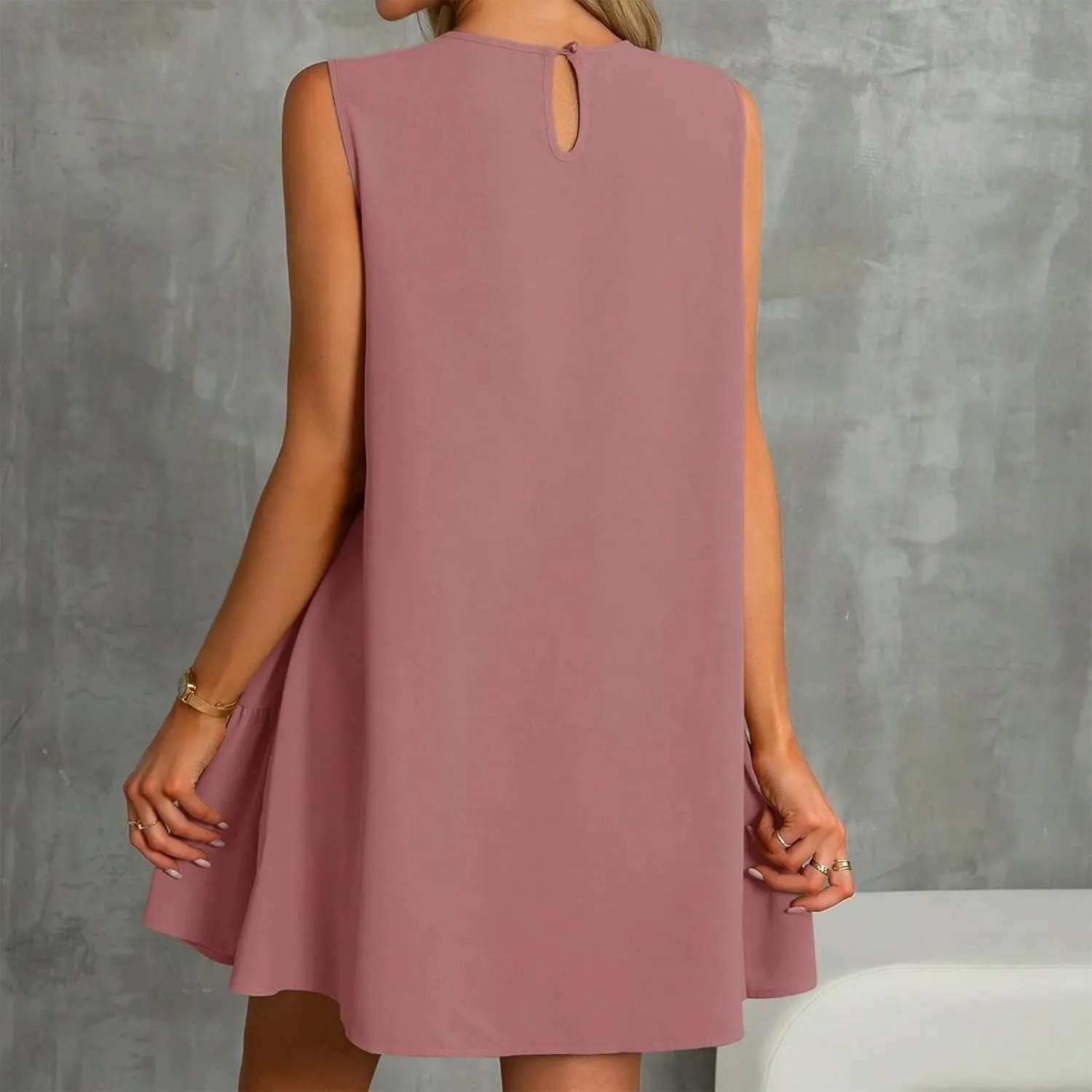 Women's Summer Dresses 2025 Round Neck Ruffle Sleeveless Tank Dress Casual A-Line Sundresses Beach Vacation Clothes