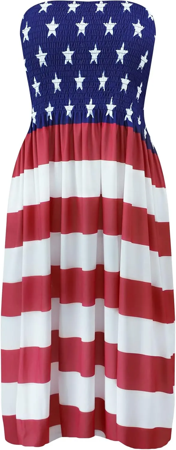 Zyyfly Tube Top Dress Women Summer Beach Coverup Stretch Smocked Strapless Dress
